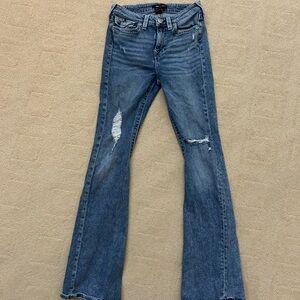True Religion Blue Flare Distressed Jeans